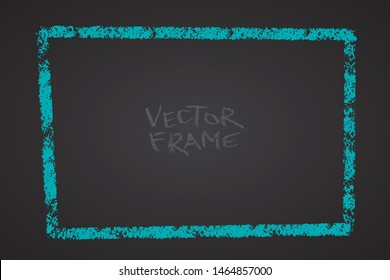 Frame drawn with a crayon. Wax crayon empty shape. Vector image of hand drawn stroke frame. Blue rectangular outlined shape.