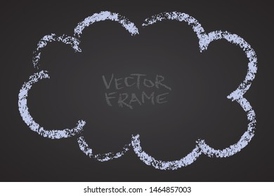 Frame drawn with a crayon. Wax crayon empty shape. Vector image of hand drawn stroke frame. Light violet outlined cloud shape.