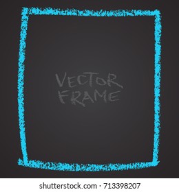 Frame drawn with a crayon. Wax crayon empty shape. Vector image of hand drawn stroke frame. Blue sguare outlined shape.