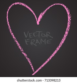 Frame drawn with a crayon. Wax crayon empty shape. LVector image of hand drawn stroke frame. Pink heart outlined shape.