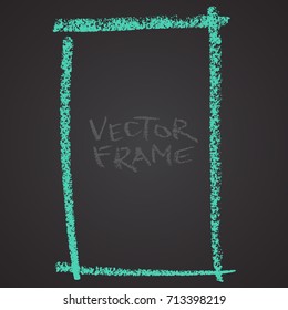 Frame Drawn With A Crayon. Wax Crayon Empty Shape. LVector Image Of Hand Drawn Stroke Frame. Green Square Outlined Shape.