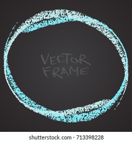 Frame drawn with a crayon. Wax crayon empty shape. LVector image of hand drawn stroke frame. Light blue oval outlined shape.