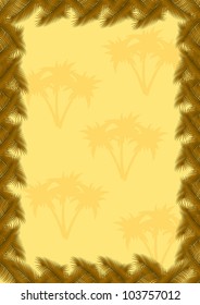 Frame of the dried palm leaves with background of palm silhouettes. Vector illustration on EPS 8
