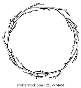 Frame with dry bare branches. Decorative natural twigs.