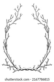 Frame with dry bare branches. Decorative natural twigs.