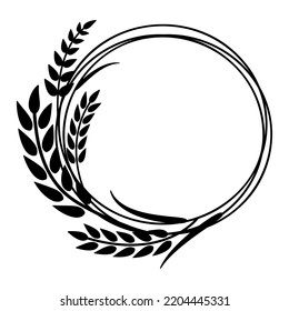 Marco con Oreja de Trigo, cebada o centeno. Vector de corona redonda aislado sobre fondo blanco