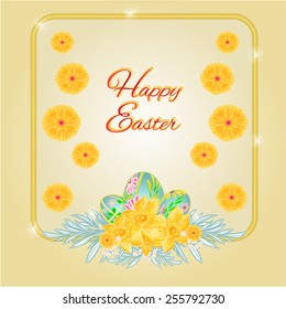 Frame Easter eggs and daffodils place for text vector illustration