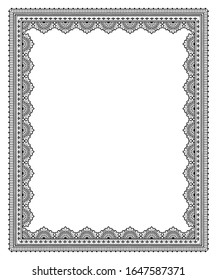 Rahmen in östlicher Tradition. Stilisiert mit Henna-Tattoos dekorative Muster für die Dekoration von Cover für Buch, Notizbuch, Korb, Magazin, Postkarte und Ordner. Blumenmandala im mediterranen Stil.