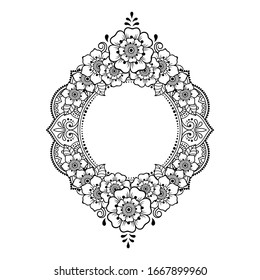 Frame in eastern tradition. Stylized with henna tattoos decorative pattern for decorating covers for book, notebook, casket, magazine, postcard and folder. Flower mandala in mehndi style.