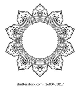 Frame in eastern tradition. Stylized with henna tattoos decorative pattern for decorating covers for book, notebook, casket, magazine, postcard and folder. Flower mandala in mehndi style.