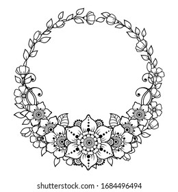 Frame in eastern tradition. Stylized with henna tattoos decorative pattern for decorating covers for book, notebook, casket, magazine, postcard and folder. Flower mandala in mehndi style.