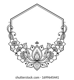 Frame in eastern tradition. Stylized with henna tattoos decorative pattern for decorating covers for book, notebook, casket, magazine, postcard and folder. Flower mandala in mehndi style.