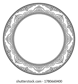 Frame in eastern tradition. Stylized with henna tattoos decorative pattern for decorating covers for book, notebook, casket, magazine, postcard and folder. Flower mandala in mehndi style.