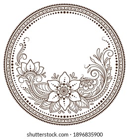 Frame in eastern tradition. Stylized with henna tattoos decorative pattern for decorating covers for book, notebook, casket, magazine, postcard and folder. Flower mandala in mehndi style.