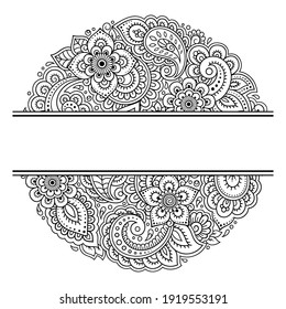 Marco de la tradición oriental. Estilizado con tatuajes de henna patrón decorativo para la decoración de carátulas para libro, cuaderno, cajón, revista, postal y carpeta. Mandala de flores al estilo mehndi.