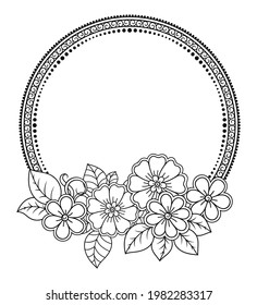 Frame in eastern tradition. Stylized with henna tattoos decorative pattern for decorating covers for book, notebook, casket, magazine, postcard and folder. Flower mandala in mehndi style.