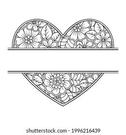 Rahmen in östlicher Tradition. Stilisiert mit Henna-Tattoos dekorative Muster für die Dekoration von Titelseiten für Buch, Notizbuch, Korb, Magazin, Postkarte und Ordner. Blumenherz im mediterranen Stil.