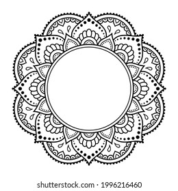 Marco de la tradición oriental. Estilizado con tatuajes de henna patrón decorativo para la decoración de carátulas para libro, cuaderno, cajón, revista, postal y carpeta. Mandala de flores al estilo mehndi.
