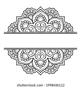 Frame in eastern tradition. Stylized with henna tattoos decorative pattern for decorating covers for book, notebook, casket, magazine, postcard and folder. Flower mandala in mehndi style.