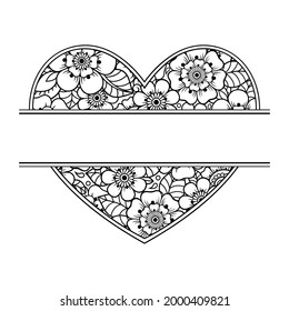 Rahmen in östlicher Tradition. Stilisiert mit Henna-Tattoos dekorative Muster für die Dekoration von Titelseiten für Buch, Notizbuch, Korb, Magazin, Postkarte und Ordner. Blumenherz im mediterranen Stil.