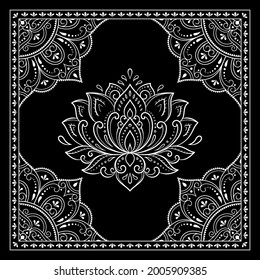 Frame in eastern tradition. Stylized with henna tattoos decorative pattern for decorating covers for book, notebook, casket, magazine, postcard and folder. Lotus slower and mandala in mehndi style.