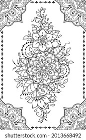 Frame in eastern tradition. Stylized with henna tattoos decorative pattern for decorating covers for book, notebook, casket, magazine, postcard and folder. Flower and mandala in mehndi style.