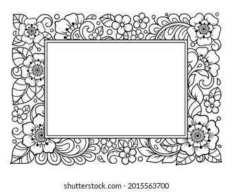 Rahmen in östlicher Tradition. Stilisiert mit Henna-Tattoos dekorative Muster für die Dekoration von Titelseiten für Buch, Notizbuch, Korb, Magazin, Postkarte und Ordner. Blumenmandala im mediterranen Stil.