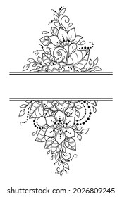 Marco de la tradición oriental. Estilizado con tatuajes de henna patrón decorativo para la decoración de carátulas para libro, cuaderno, cajón, revista, postal y carpeta. Mandala de flores al estilo mehndi.