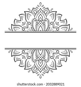 Frame in eastern tradition. Stylized with henna tattoos decorative pattern for decorating covers for book, notebook, casket, magazine, postcard and folder. Flower mandala in mehndi style.