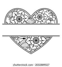 Rahmen in östlicher Tradition. Stilisiert mit Henna-Tattoos dekorative Muster für die Dekoration von Titelseiten für Buch, Notizbuch, Korb, Magazin, Postkarte und Ordner. Blumenherz im mediterranen Stil.