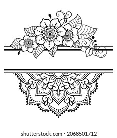 Frame in eastern tradition. Stylized with henna tattoos decorative pattern for decorating covers for book, notebook, casket, magazine, postcard and folder. Flower mandala in mehndi style.