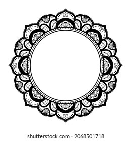 Frame in eastern tradition. Stylized with henna tattoos decorative pattern for decorating covers for book, notebook, casket, magazine, postcard and folder. Flower mandala in mehndi style.