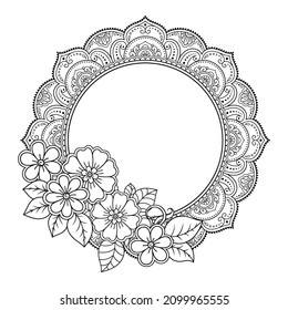 Frame in eastern tradition. Stylized with henna tattoos decorative pattern for decorating covers for book, notebook, casket, magazine, postcard and folder. Flower mandala in mehndi style.