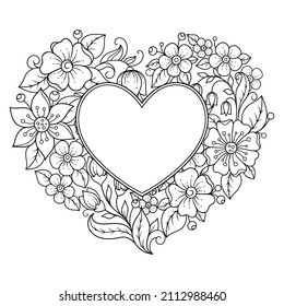 Frame in eastern tradition. Stylized with henna tattoos decorative pattern for decorating covers for book, notebook, casket, magazine, postcard and folder. Flower Heart in mehndi style.