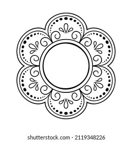 Frame in eastern tradition. Stylized with henna tattoos decorative pattern for decorating covers for book, notebook, casket, magazine, postcard and folder. Flower mandala in mehndi style.