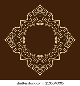 Frame in eastern tradition. Stylized with henna tattoos decorative pattern for decorating covers for book, notebook, casket, magazine, postcard and folder. Flower border in mehndi style.
