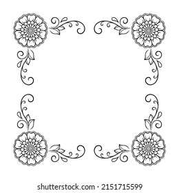 Frame in eastern tradition. Stylized with henna tattoos decorative pattern for decorating covers for book, notebook, casket, magazine, postcard and folder. Flower border in mehndi style.