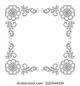 Frame in eastern tradition. Stylized with henna tattoos decorative pattern for decorating covers for book, notebook, casket, magazine, postcard and folder. Flower border in mehndi style.