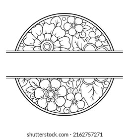 Frame in eastern tradition. Stylized with henna tattoos decorative pattern for decorating covers for book, notebook, casket, magazine, postcard and folder. Flower border in mehndi style.