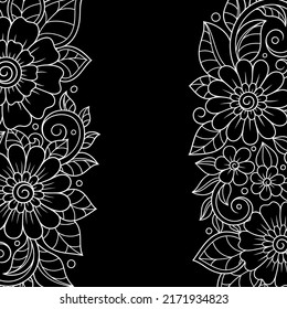 Frame in eastern tradition. Stylized with henna tattoos decorative pattern for decorating covers for book, notebook, casket, magazine, postcard and folder. Flower border in mehndi style.
