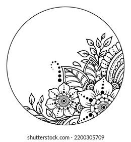 Frame in eastern tradition. Stylized with henna tattoos decorative pattern for decorating covers for book, notebook, casket, magazine, postcard and folder. Flower border in mehndi style.