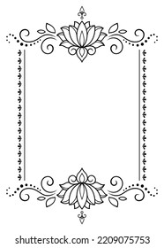Frame in eastern tradition. Stylized with henna tattoos decorative pattern for decorating covers for book, notebook, casket, magazine, postcard and folder. Flower border in mehndi style.