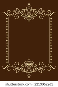 Frame in eastern tradition. Stylized with henna tattoos decorative pattern for decorating covers for book, notebook, casket, magazine, postcard and folder. Flower border in mehndi style.