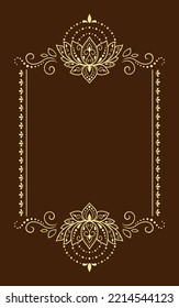 Frame in eastern tradition. Stylized with henna tattoos decorative pattern for decorating covers for book, notebook, casket, magazine, postcard and folder. Flower border in mehndi style.