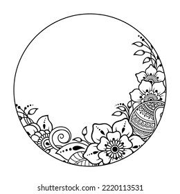 Frame in eastern tradition. Stylized with henna tattoos decorative pattern for decorating covers for book, notebook, casket, magazine, postcard and folder. Flower border in mehndi style.