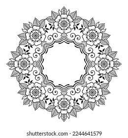 Frame in eastern tradition. Stylized with henna tattoos decorative pattern for decorating covers for book, notebook, casket, magazine, postcard and folder. Flower border in mehndi style.