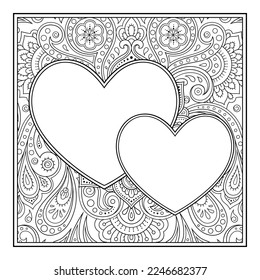 Frame in eastern tradition. Stylized with henna tattoos decorative pattern for decorating covers for book, notebook, casket, magazine, postcard and folder. Flower Heart in mehndi style.