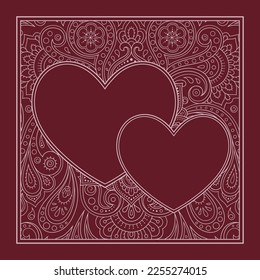 Frame in eastern tradition. Stylized with henna tattoos decorative pattern for decorating covers for book, notebook, casket, magazine, postcard and folder. Flower Heart in mehndi style.