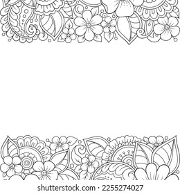 Frame in eastern tradition. Stylized with henna tattoos decorative pattern for decorating covers for book, notebook, casket, magazine, postcard and folder. Flower border in mehndi style.