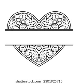 Frame in eastern tradition. Stylized with henna tattoos decorative pattern for decorating covers for book, notebook, casket, magazine, postcard and folder. Flower Heart in mehndi style.